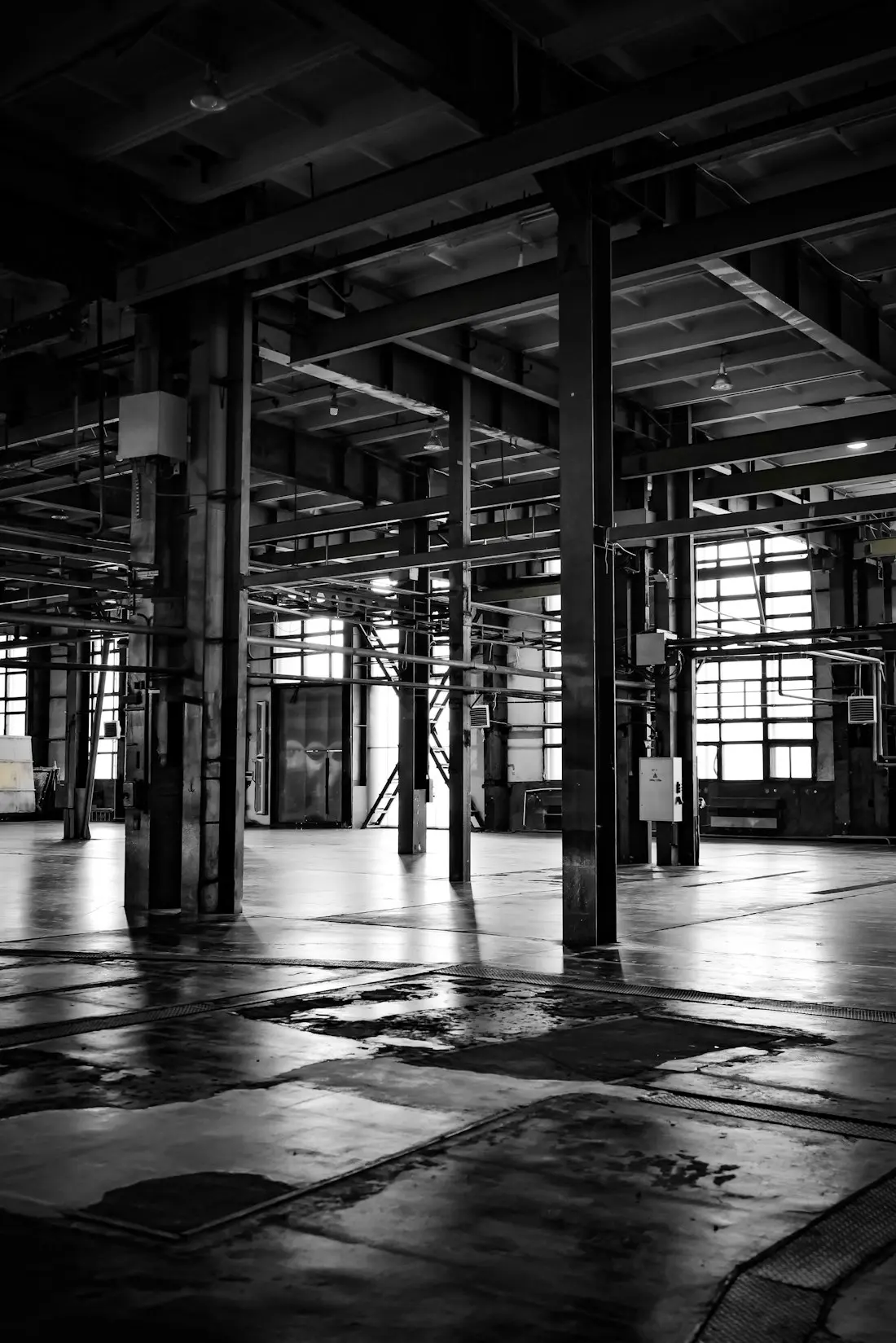 Large industrial facility floor, cleaned and polished.